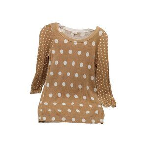 J. CREW Brown Sweater Polka Dot Crewneck Size Small Linen Cotton Blend